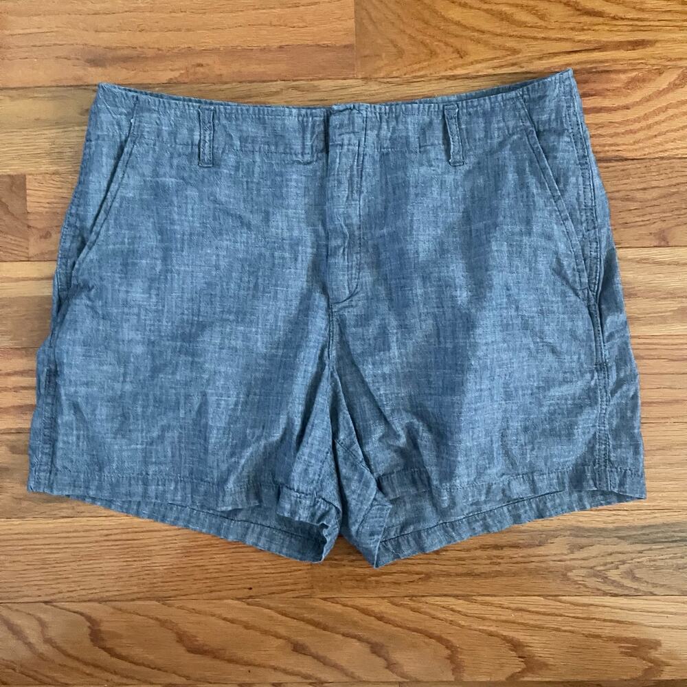 Gap Downtown Khaki Shorts Womens 14 Indigo Chambray Blue Mid Rise Chino Flat 4"